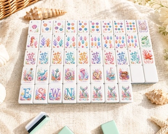 Mermaid Ocean American Mahjong Set, Coastal Coral Reef Mahjong Tiles, Acrylic UV Printed Mahjong Game, Sea Shell Mahjong Gift