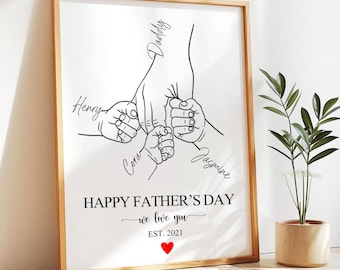 Personalized Family Hands Art Print,Father’s Day Gift for Dad/Grandad,Custom Holding Hands Line Drawing,Family of 3 Print,Digital Printable