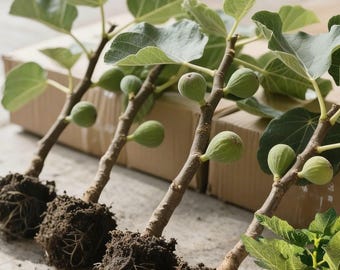 Fig Tree, Live Starter Plants, Dwarf Fignomenal Fig, 17-18" Tall, Self Fertile & Perennial, Well Rooted, Sweet Edible Fruit, Potted Ready