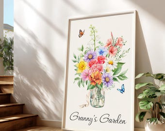 Birth Flower Print, Custom Watercolor Flowers, Personalized Family Flower Art, Birth Month Floral Gift, Idea for Mom, Housewarming Gift