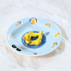 Duck Ring Dish Cute Summer Floatie Jewelry Holder Beach Decor Handmade Ceramic Cute Jewelry Tray Gift for Her Fun Poolside Ring Holder Decor