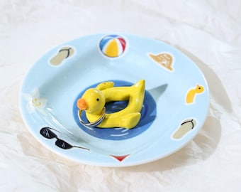 Duck Ring Dish Cute Summer Floatie Jewelry Holder Beach Decor Handmade Ceramic Cute Jewelry Tray Gift for Her Fun Poolside Ring Holder Decor