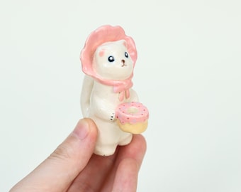 White Cat Wedding Cake Topper Cottagecore Handmade Ceramic Pink Cat Ornament Birthday Candle Holder HandPainted Dessert Figurine Party Décor