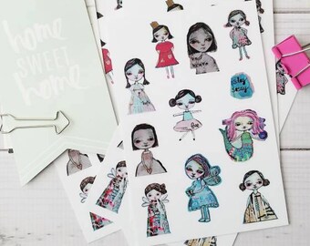 Vinyl stickers, sticker sheet, planner stickers, happy mail, travelers notebook,  whimsical girls, stay sassy