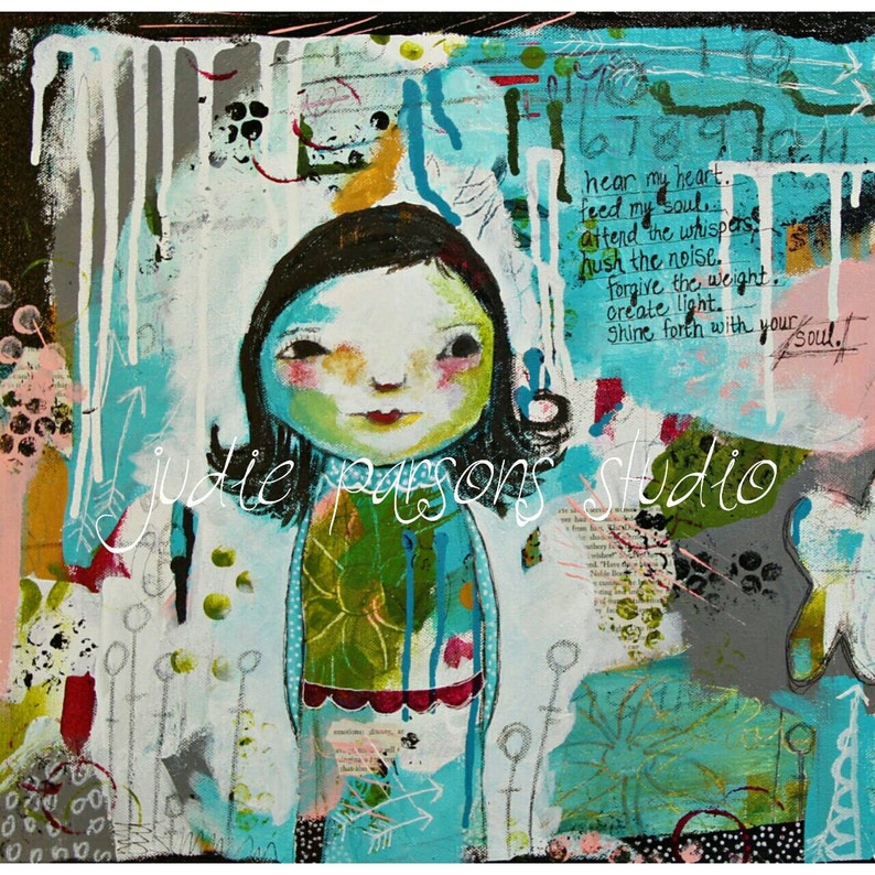 Whimsical Folk Art Girl Art Print Ballerina Mixed Media Art Etsy
