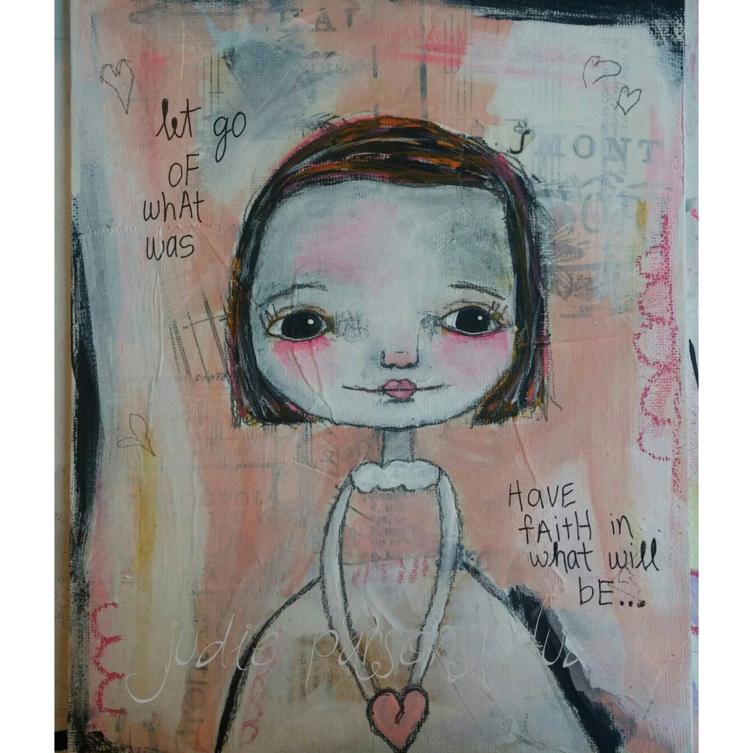 Whimsical Folk Art Girl Art Print Ballerina Mixed Media Art Etsy