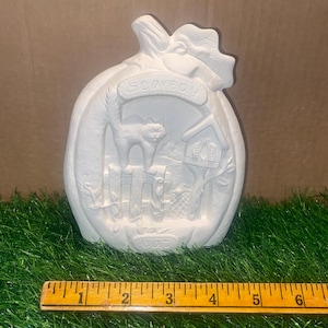 Scaredy cat pumpkin ceramic ready to paint bisque