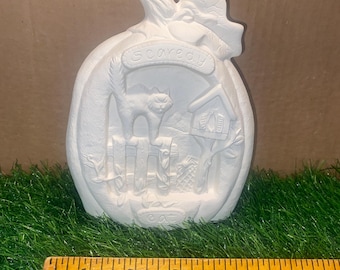 Scaredy cat pumpkin ceramic ready to paint bisque