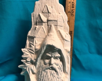 Escena de Papá Noel sin pintar, cerámica bizcochada