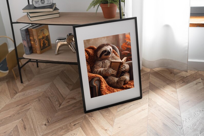 Cozy Sloth Poster, Printable Home Decor, Funny Reading Print, Book ...