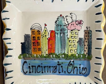 Cincinnati Skyline cityscape  small plate