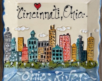 Cincinnati Skyline cityscape  small plate