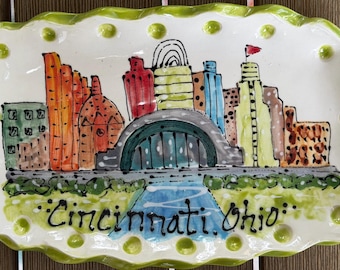Cincinnati Skyline cityscape  small plate