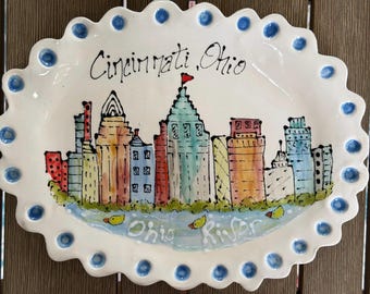 Cincinnati Skyline cityscape  small plate