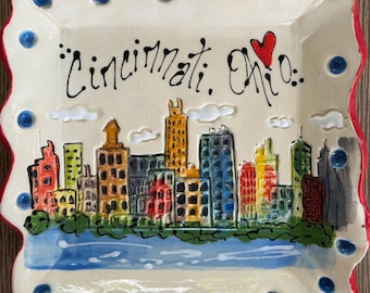 Cincinnati Skyline cityscape  small plate