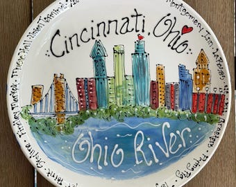 Cincinnati Skyline cityscape  small plate