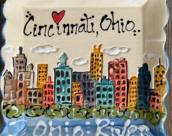 Cincinnati Skyline cityscape  small plate