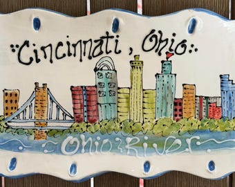 Cincinnati Skyline cityscape  small plate