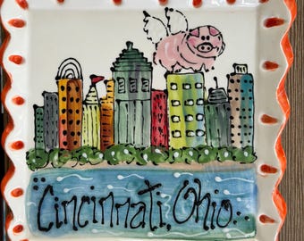 Cincinnati Skyline cityscape  small plate