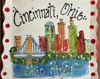 Cincinnati Skyline cityscape  small plate