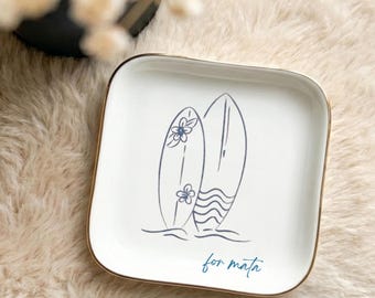 Custom Surfboard Ring Dish, Personalized Beach Trinket Tray, Surfer Girl Gift, Coastal Jewelry Holder, Maid of Honor Gift, Beach House Decor