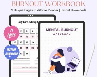 Mental Burnout Workbook Printable Minimalist, Wellness Journal, Coping Strategies Journal, Self-Care Workbook, Stress Journal