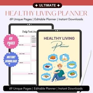Healthy Lifestyle Planner PLR Healthy Living Daily Meal Planner Done for you Digital Product Self Care Template mrr Digital Product License