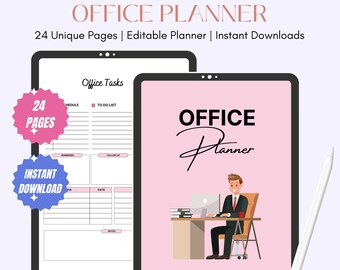 Office Work Planner and Organizer, Work To Do Checklist, Custom Employee Planner, Printable Schedule and Editable Business Meetings Tracker