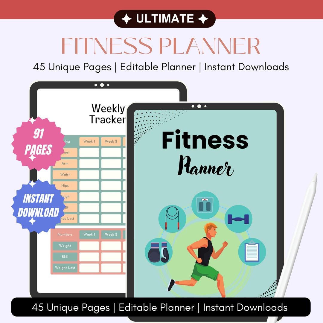Fitness Planner Printable | Digital Weight Loss Journal | Editable ...