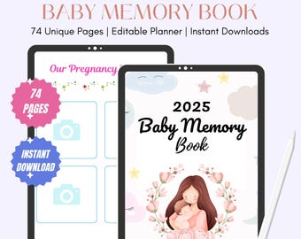 Baby Memory Book with PLR Resell Rights, Baby Book Printable, Kids Memory Book & Photo Album, Baby Shower Gift, Baby Journal, Canva Template