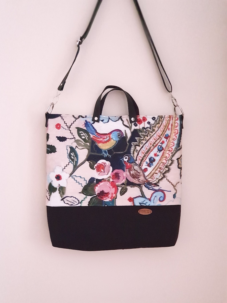 Cute birds and flowers tote bag shopping bag love birds hobo bag floral fabric bag