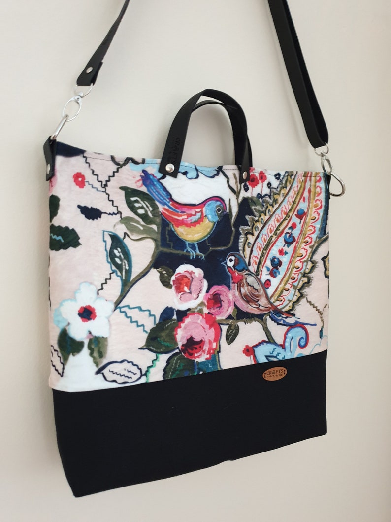 Cute birds and flowers tote bag shopping bag love birds hobo bag floral fabric bag