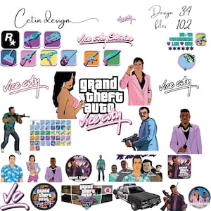 Pacchetto adesivi per giochi GTA Vice City Personaggi SVG-PNG-Pdf Cricut\ Compleanno \ Festa \ Adesivo cartoni animati \ Film \ Maglietta \ Felpa con cappuccio \ Tazza \ Poster