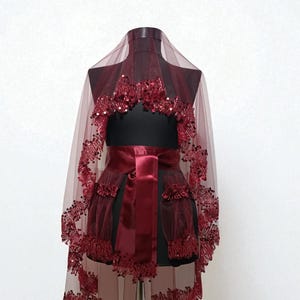 Burgundy Bridal Veil Set,Henna Night,Duvak,Lace Veil,Sequin Beaded Henna Veil,Red Veil,Kina Gecesi,Henna-Schleier,Wedding Veil,Engagement