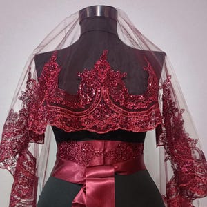 Burgundy Bridal Veil Set,Henna Night,Duvak,Lace Veil,Sequin Beaded Henna Veil,Red Veil,Kina Gecesi,Henna-Schleier,Wedding Veil,Engagement