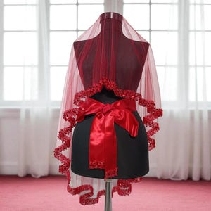 Red Bridal Veil Set,Henna Night,Duvak,Lace Veil,Sequin Beaded Henna Veil,Red Veil,Kina Gecesi,Henna-Schleier,Wedding Veil,Engagement,Bride