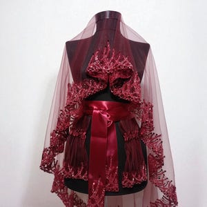 Burgundy Bridal Veil Set,Henna Night,Duvak,Lace Veil,Sequin Beaded Henna Veil,Red Veil,Kina Gecesi,Henna-Schleier,Wedding Veil,Engagement