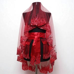 Red Bridal Veil Set,Henna Night,Duvak,Lace Veil,Sequin Beaded Henna Veil,Red Veil,Kina Gecesi,Henna-Schleier,Wedding Veil,Engagement,