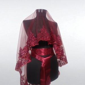 Burgundy Bridal Veil Set,Henna Night,Duvak,Lace Veil,Sequin Beaded Henna Veil,Red Veil,Kina Gecesi,Henna-Schleier,Wedding Veil,Engagement