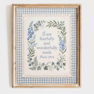 Psalm 139 14 Wall Art: Nursery Gingham Bible Verse Print, Farmhouse Neutral Scripture Decor