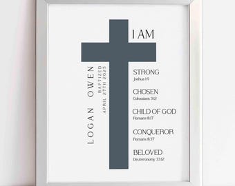 Baptism Gift for Boy: Personalized Cross Bible Verse Printable (Christian Nursery Wall Art)