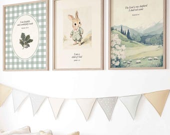 Christian Nursery Wall Art Boy: Fearfully Made, Child of God, The Lord Is My Shepherd