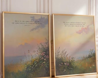 Stampe di Scritture con fiori selvatici: set di stampe d'epoca con dipinti di paesaggi pacifici