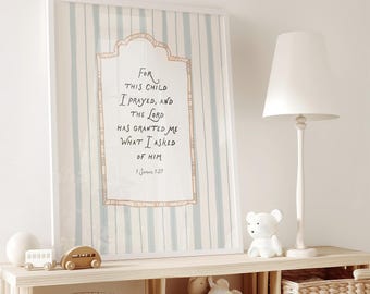 Vintage 1 Samuel 1 27 Christian Wall Art: For This Child I Prayed Nursery Print