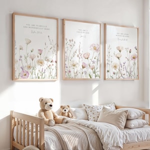 Wildblumen Kinderzimmer Kunstdruck: Blumen Zitat in der christlichen Schrift für Mädchen (3er Set)