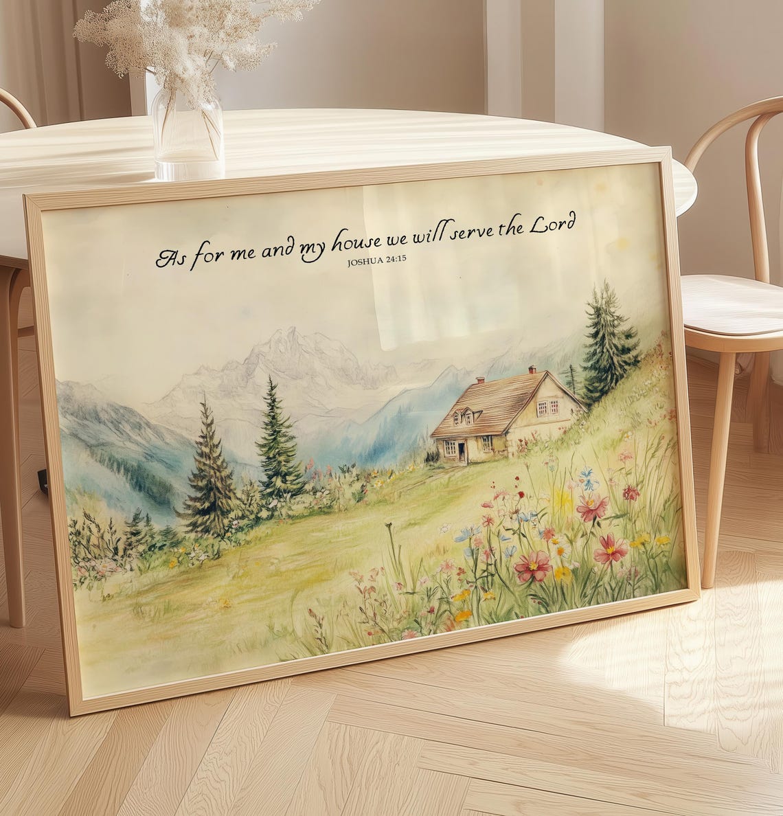 Cottage Scripture Image Christian Wall Art, Joshua 24:15 Scripture Print, Cottage Mountain ...