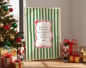 Luke 2 14 Scripture Art: Christian Christmas Printable with Bow, Glory to God