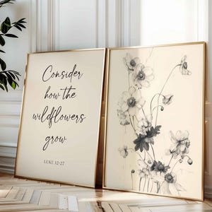 Luke 12:27 Bible Verse Wall Art, Consider How the Wildflowers Grow Print, Scripture Floral Poster, Christian Decor, Botanical Painting