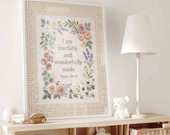 Girl Room Scripture: Pastel Christian Nursery Print, Pink Floral Bible Verse Wall Art