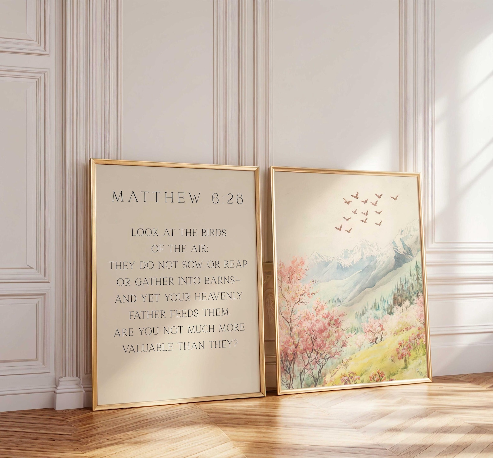 Matthew 6:26 Bible Verse Wall Art Set, Look at the Birds Scripture ...